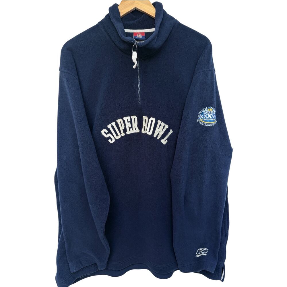 Reebok NFL Super Bowl XXXVI Fleece Mens Large Navy Quarter Zip Pullover